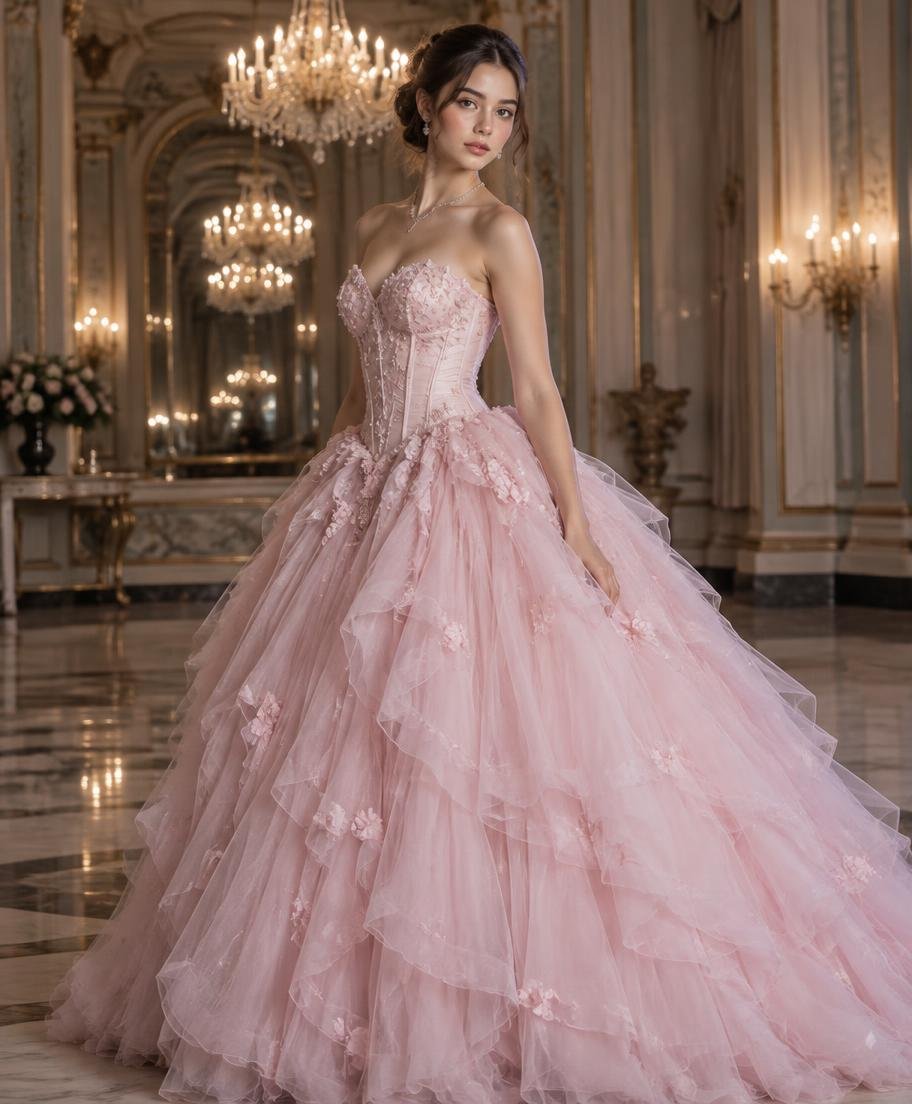 Vestido de debutante rosé sob medida