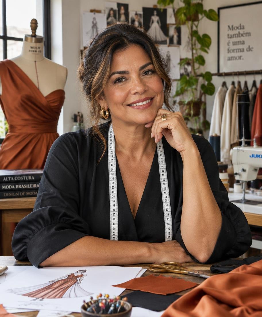 A estilista Marluz em seu atelier